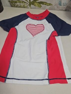 Heart String Cover Top UPF Protection Red White Blue Heart 10/14 Size Unisex